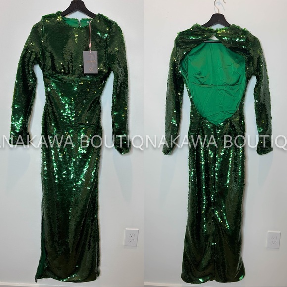 HOUSE OF CB 'Belle' Pine Green Sequin Maxi Dress - Picture 6 of 7